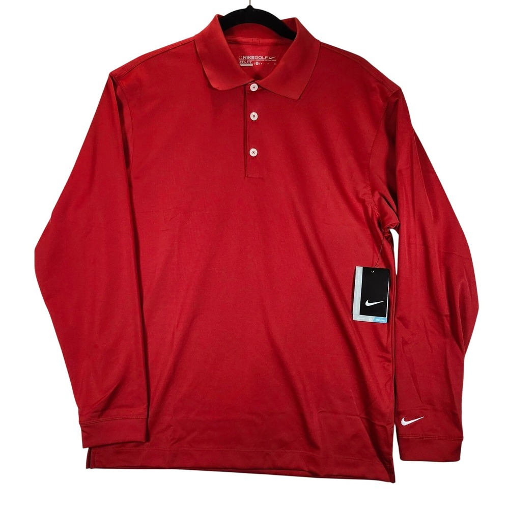 Nike Golf Mens Long Sleeve Polo Shirt Red Dri-FIT‎ Performance Size S